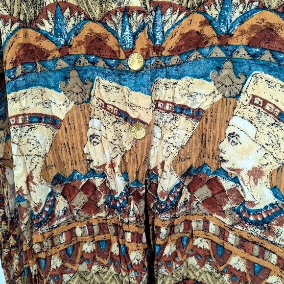 Vtg Nefertiti Egyptian Sleeveless Front Button Blouse Sz S A.K.F. New York Boho - Picture 5 of 6